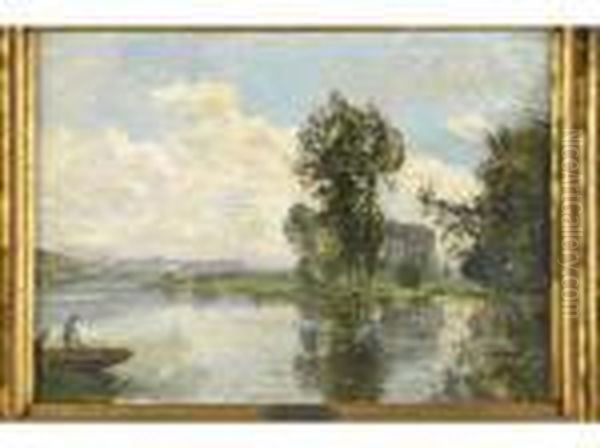 La Moselle Pres De Chaumes Oil Painting by Edmond Marie Petitjean