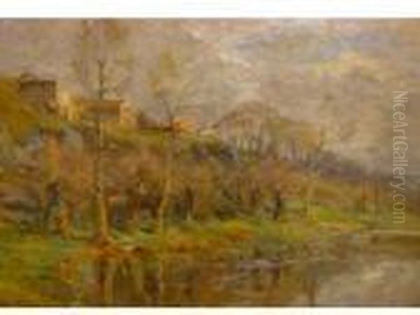 Paysage A L Etang Oil Painting by Edmond Marie Petitjean