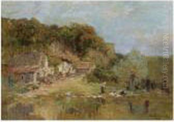 Au Bord De La Mare, Vendee Oil Painting by Edmond Marie Petitjean