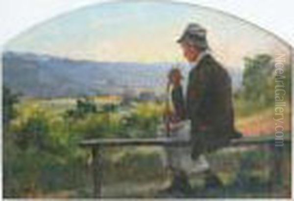 Lancien Devant Le Paysage Oil Painting by Edmond Marie Petitjean