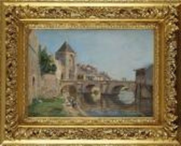 Les Lavandieres A Moret-sur-loing Oil Painting by Edmond Marie Petitjean