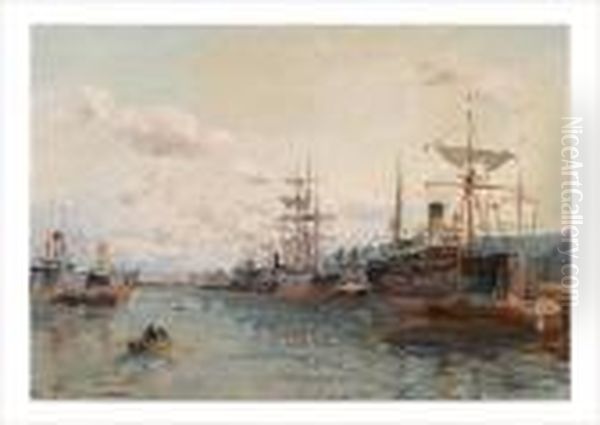 Le Port De Dunkerque Oil Painting by Edmond Marie Petitjean