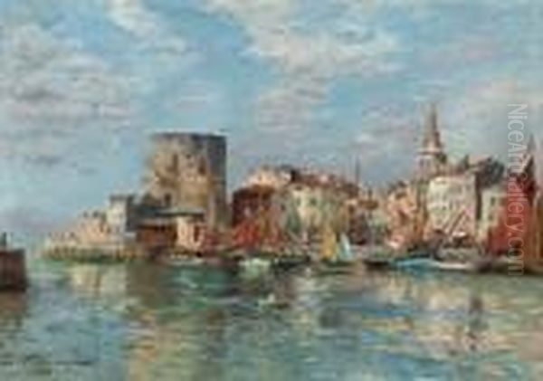 Harbour View Of La Rochelle Oil Painting by Edmond Marie Petitjean