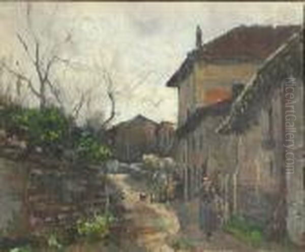 A Normandy Village Scene Oil Painting by Edmond Marie Petitjean