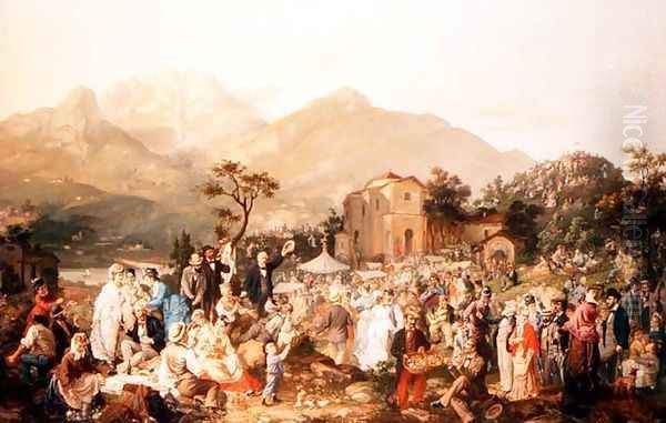 An Alpine Fete Oil Painting by Casimiro Radice