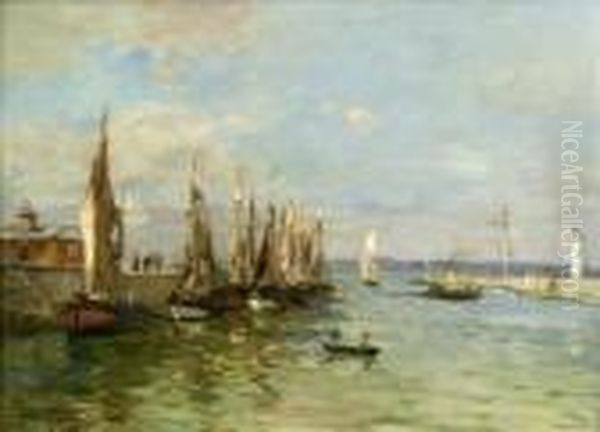 'l'entree Du Port' Oil Painting by Edmond Marie Petitjean