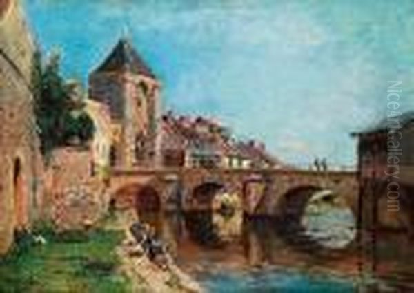 Vieille Porte Fortifiee Pres D'une Riviere Oil Painting by Edmond Marie Petitjean