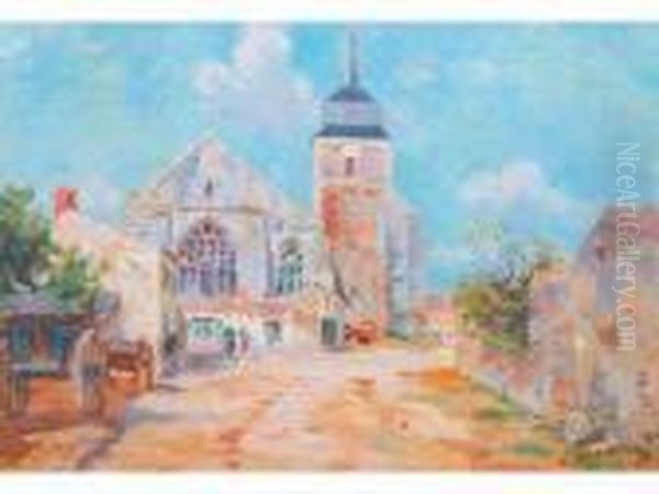 L'eglise D'olonne Sur Mer Oil Painting by Edmond Marie Petitjean