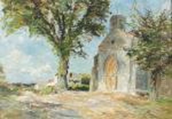 Sonniger Platz Vor Einer Kirche. Oil Painting by Edmond Marie Petitjean