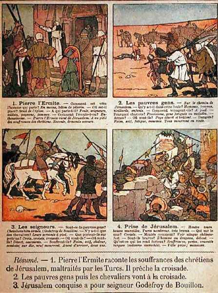 School exercises based around the Crusades, from Histoire de France by E. Devinat and A. Touriel, 1923 Oil Painting by F. Raffin