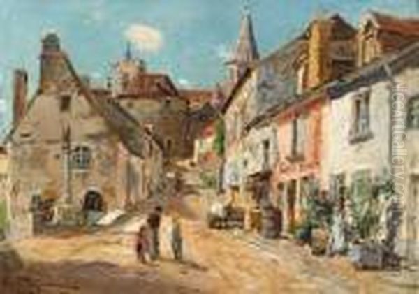 Vue D'un Village. Oil Painting by Edmond Marie Petitjean