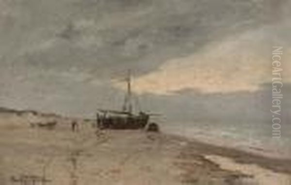 Coucher De Soleil Sur La Plage Oil Painting by Edmond Marie Petitjean