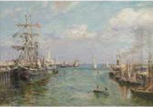 Avant-port In Dunkerque Oil Painting by Edmond Marie Petitjean