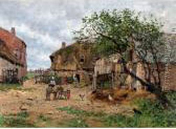 Scene De Ferme Oil Painting by Edmond Marie Petitjean