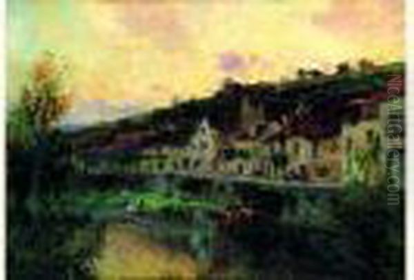 Les Lavandieres Oil Painting by Edmond Marie Petitjean