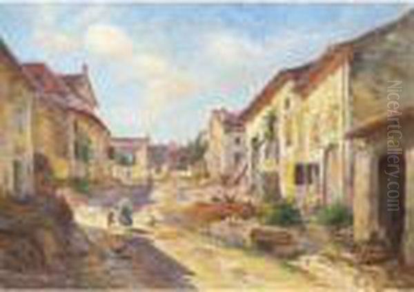 Rue De Village En Lorraine Oil Painting by Edmond Marie Petitjean