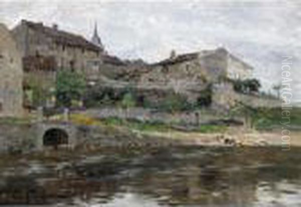 A French River Town Oil Painting by Edmond Marie Petitjean