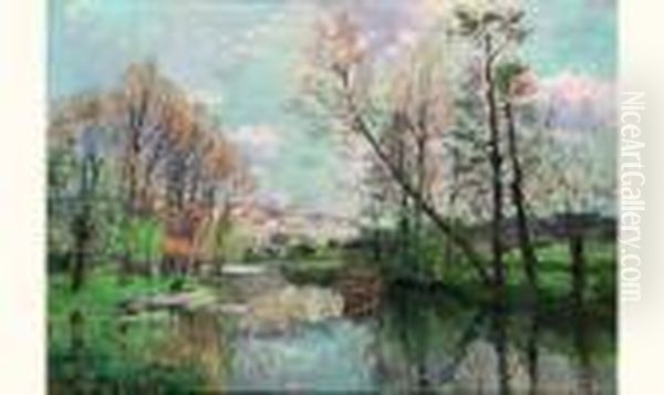 Automne En Bord De Riviere Oil Painting by Edmond Marie Petitjean