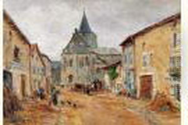 Rue De Village En Poitou Oil Painting by Edmond Marie Petitjean