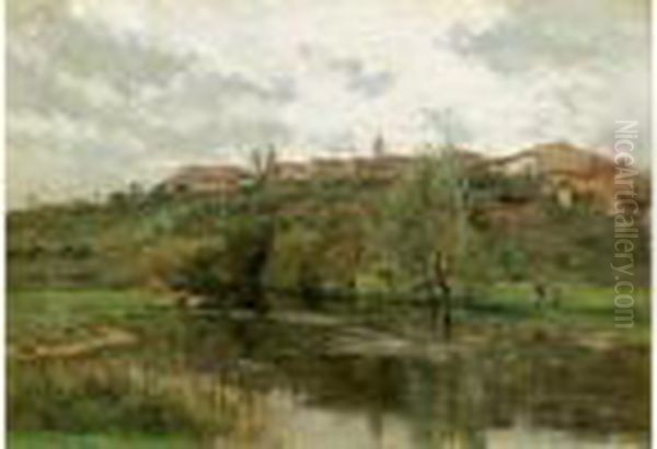 Pecheur Au Bord De L'eau Oil Painting by Edmond Marie Petitjean