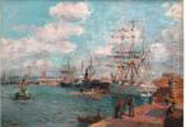 Animation Sur Les Quais Du Havre Oil Painting by Edmond Marie Petitjean