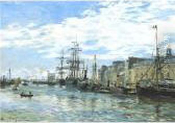 Le Bassin Du Roi Au Havre Oil Painting by Edmond Marie Petitjean