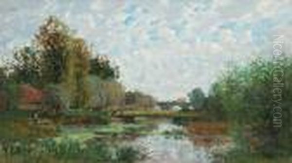 Riverside Activities Oil Painting by Edmond Marie Petitjean