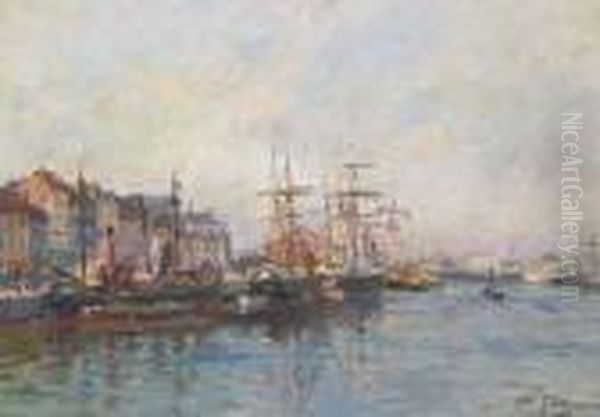 Vue D'un Port Oil Painting by Edmond Marie Petitjean