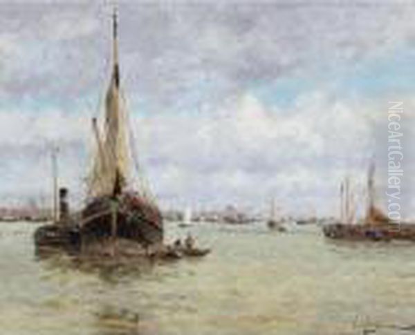 Harbour View Oil Painting by Edmond Marie Petitjean