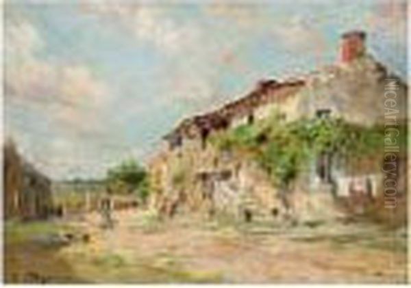 The Farmyard Oil Painting by Edmond Marie Petitjean