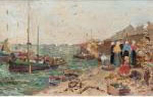 On The Quayside Oil Painting by Edmond Marie Petitjean