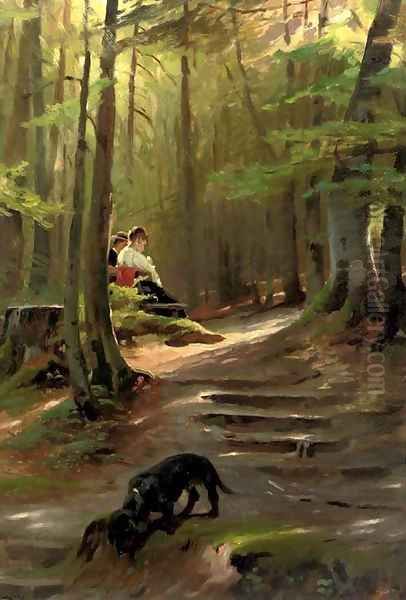 The nosy Dachshound a sunny spot in the woods Oil Painting by Karl Raupp