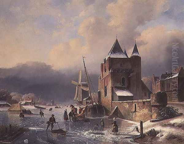 A Winter Landscape Oil Painting by Nicholas Rosenboom