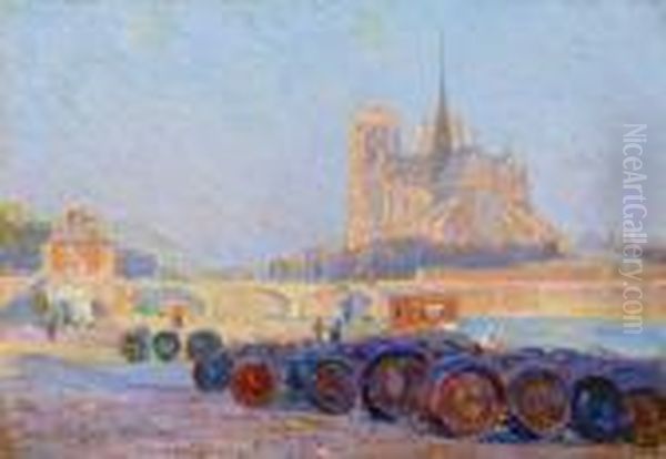 Notre-dame De Paris, Vue Du Quai Des Tournelles,1897 Oil Painting by Hippolyte Petitjean