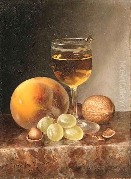 Still Life with Fruit, Wine and Nuts Oil Painting by Morston Constantine Ream