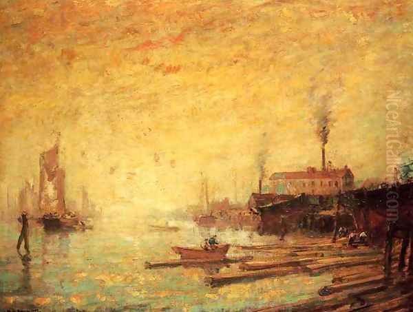 Harbor at Sunset, Moank, Connecticut Oil Painting by Henry Ward Ranger