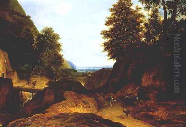 Valley with Travellers 1660s Oil Painting by Roelandt Roghman