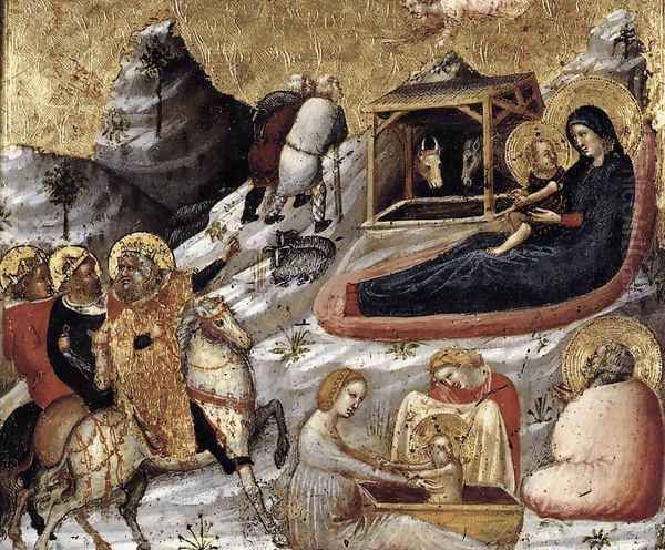 The Nativity and Other Episodes from the Childhood of Christ c. 1330 Oil Painting by Pietro da Rimini