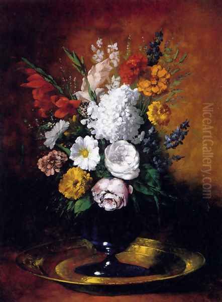 Vase De Fleurs Oil Painting by Germain Theodure Clement Ribot