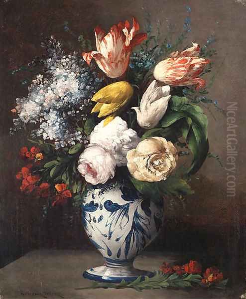 Vase of flowers Oil Painting by Germain Theodure Clement Ribot