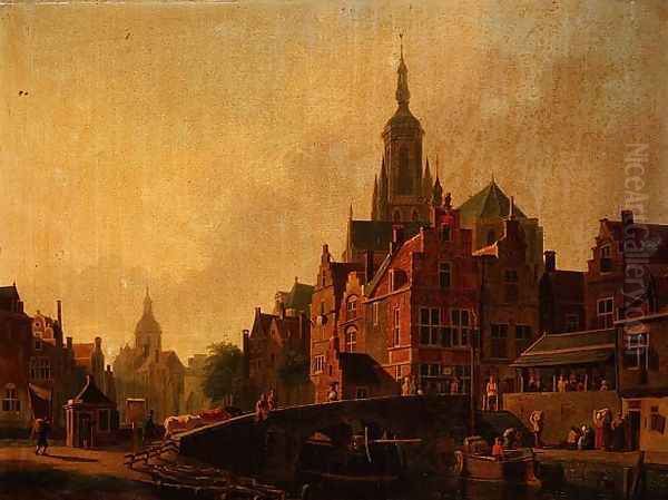 A Dutch Town Scene Oil Painting by Jan Rutten