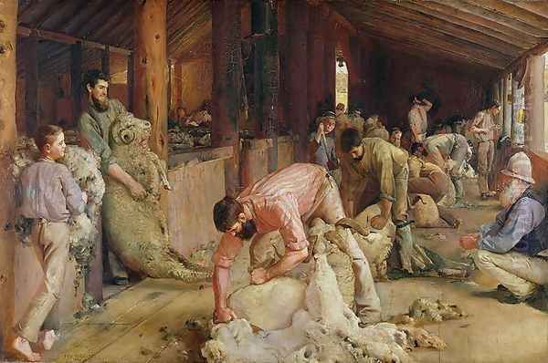 Shearing the Rams, 1890 Oil Painting by Thomas William Roberts