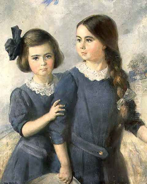 Portrait of Gwynneth and Norah Langton Thompson Oil Painting by Thomas William Roberts