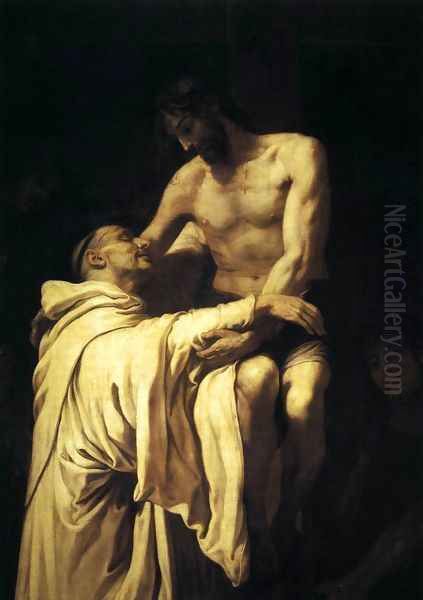 Christ Embracing St Bernard 1625-27 Oil Painting by Francisco Ribalta