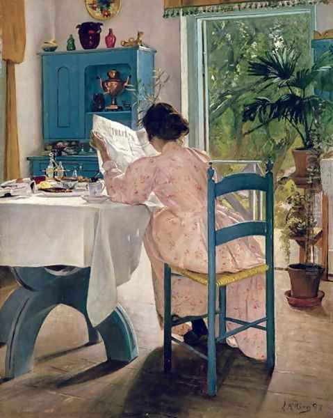 At Breakfast, 1898 Oil Painting by Lauritz Andersen Ring