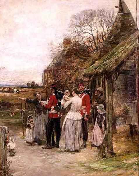 Soldiers with a Family Before a Cottage Oil Painting by John Robertson Reid