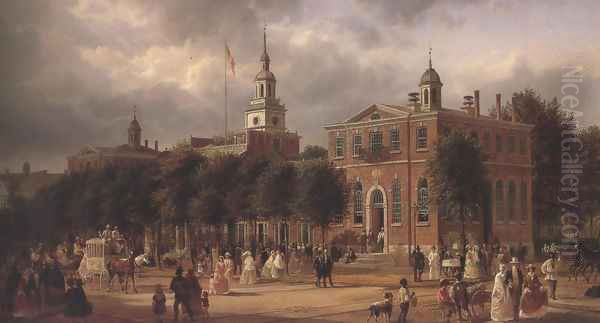 Independence Hall In Philadelphia 1858 63 Oil Painting by Ferdinand Richardt