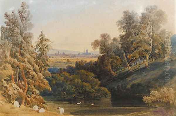 A distant view of Gloucester Oil Painting by George Fennel Robson