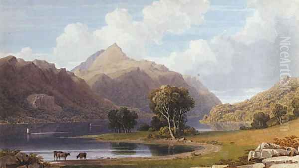 Cattle watering Llyn Celyn, North Wales Oil Painting by George Fennel Robson