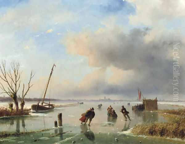 Skaters near Dordrecht Oil Painting by Nicolaas Johannes Roosenboom